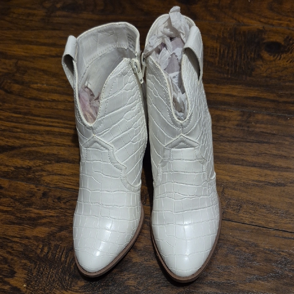 Sugar White Croc-Embossed Ankle Booties